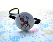 Skinny headband with button, stretchy elastic headband, girls headband, Woodland deer
