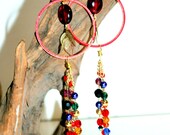 Boho Unique Fruit Salad Dangle Earrings Up-cycled Re-purposed Jewelry