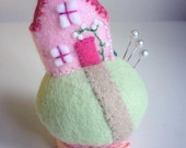 Tiny house on a hill pin cushion