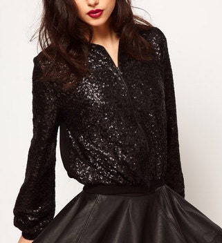 Black Bomber Sequin jacket