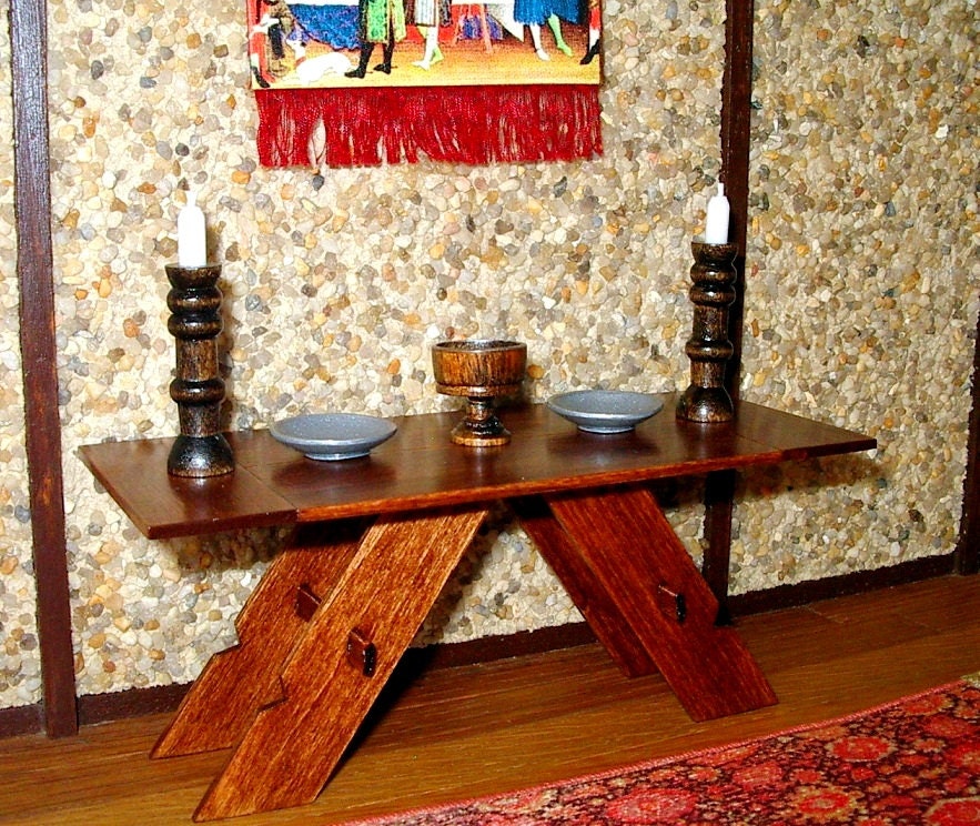 Trestle Table, Medieval Dollhouse Miniature 1/12 Scale