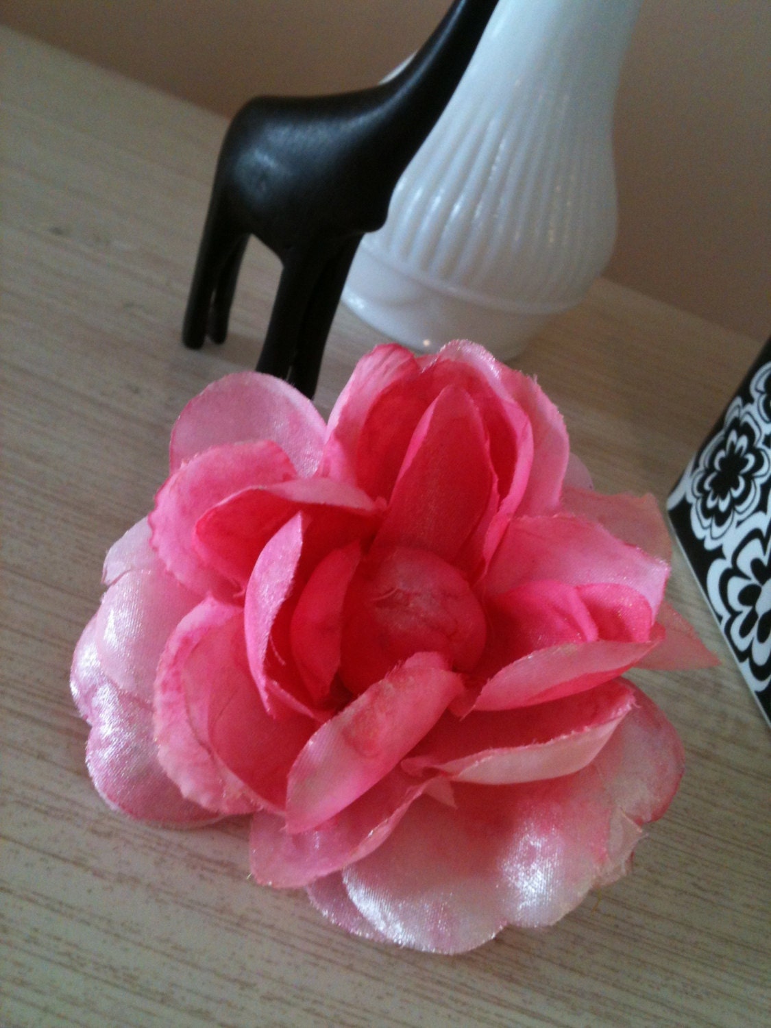 Faux Flower Hair Clip Hand Painted Pastel Pink Pearl