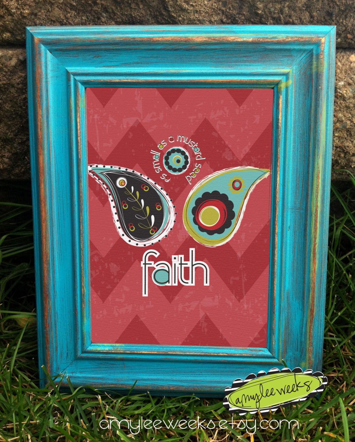 Scripture Art, Paisley Passions - Faith, canvas-mounted framed art (5x7)