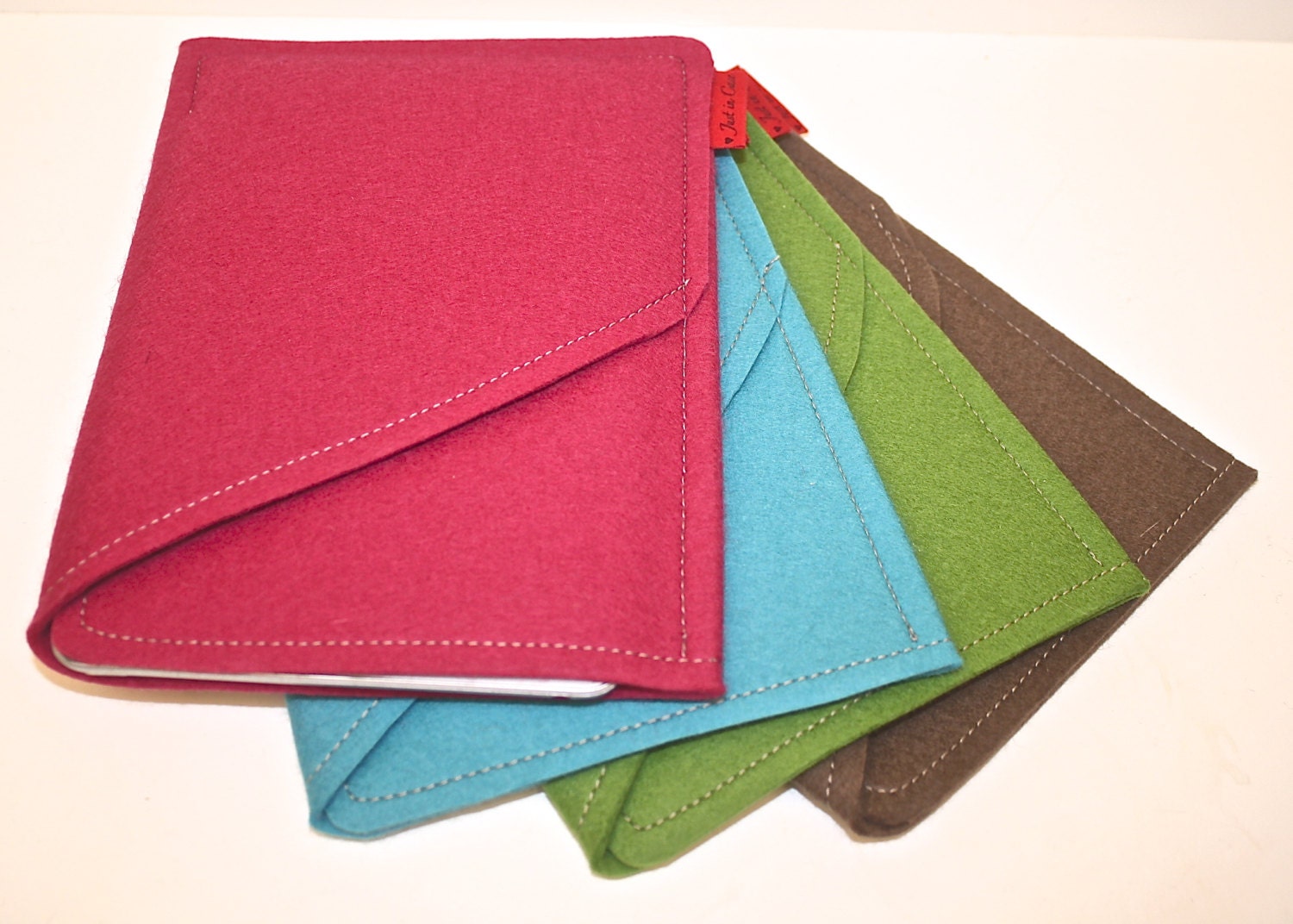 iPad Mini Wool Felt Case Double Pocket in Raspberrry