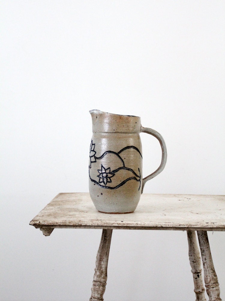Vintage Ceramic Pitcher / Floral Pottery