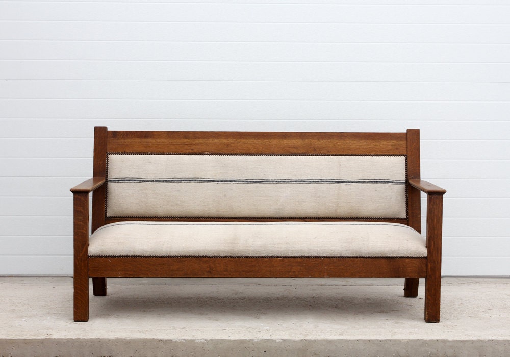 Antique Upholstered Wood Bench