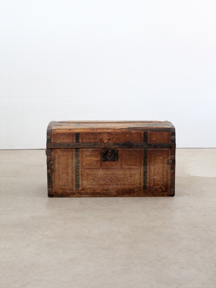 Antique Trunk / Wood and Metal Trunk