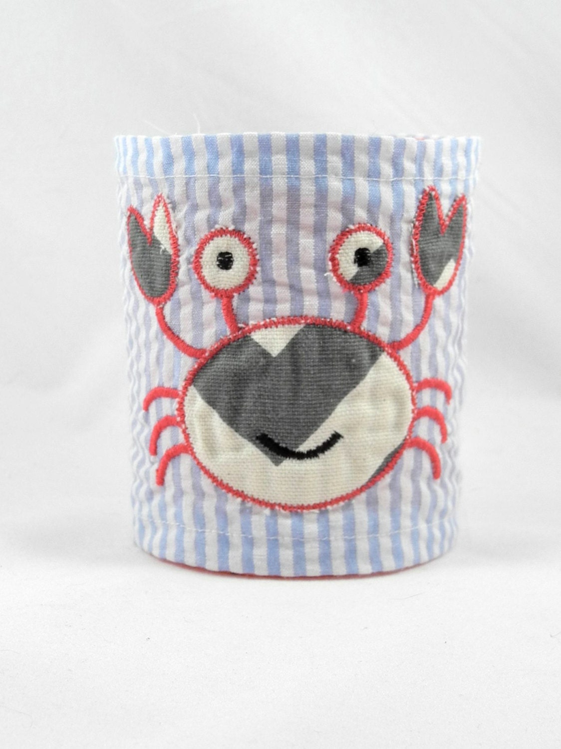 Seersucker Crab Embroidered Coozie