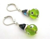Lime Green Earrings and Aurora Borealis Glass Beads Fun and Funky Sassy Colorful Jewelry OOAK