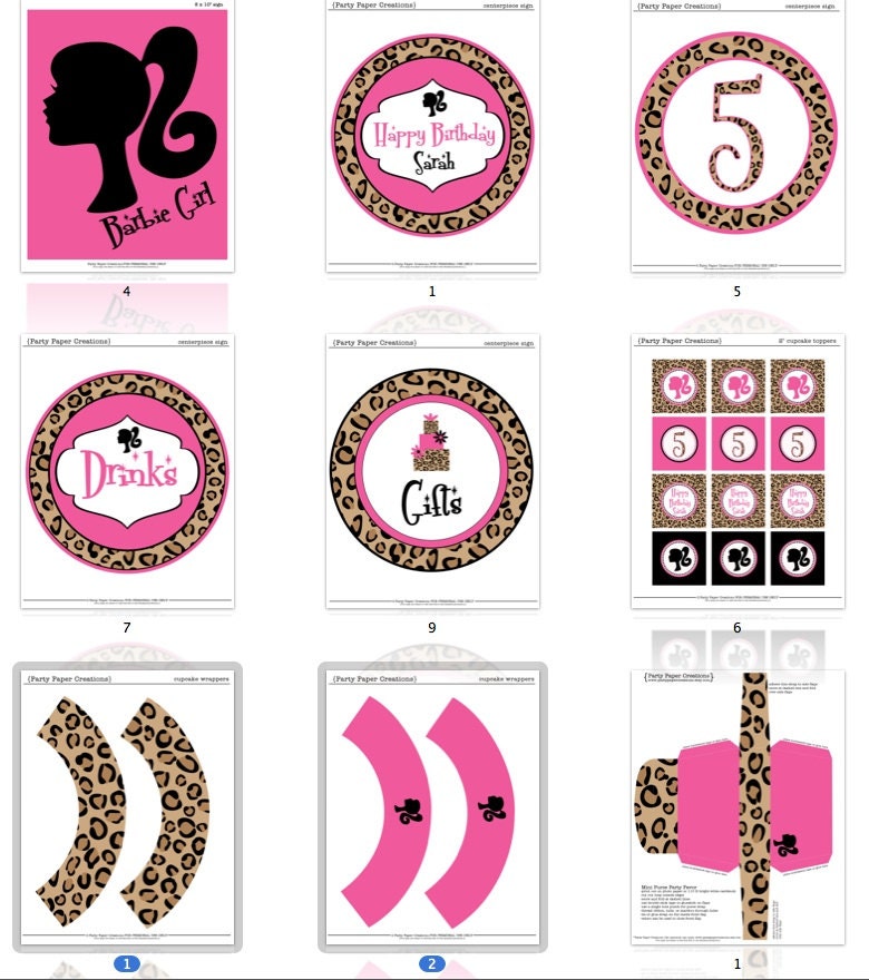 Barbie Birthday Party Printable Decor - Barbie Silhouette Party Decorations - Pink Leopard Print DIY Tablescape Il_170x135