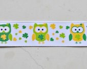 St Pats owls on white 7/8" grosgrain ribbon- St Patricks day Il_170x135