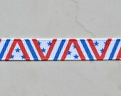 Blue Stars with red and blue zig zag on white 3/8 inch grosgrain ribbon-4th of July Il_170x135