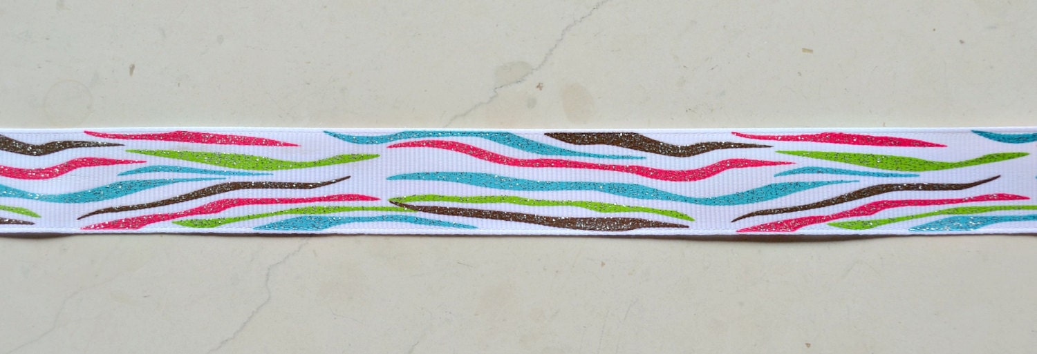 I love Ice Cream glitter zebra striped 7/8" grosgrain ribbon