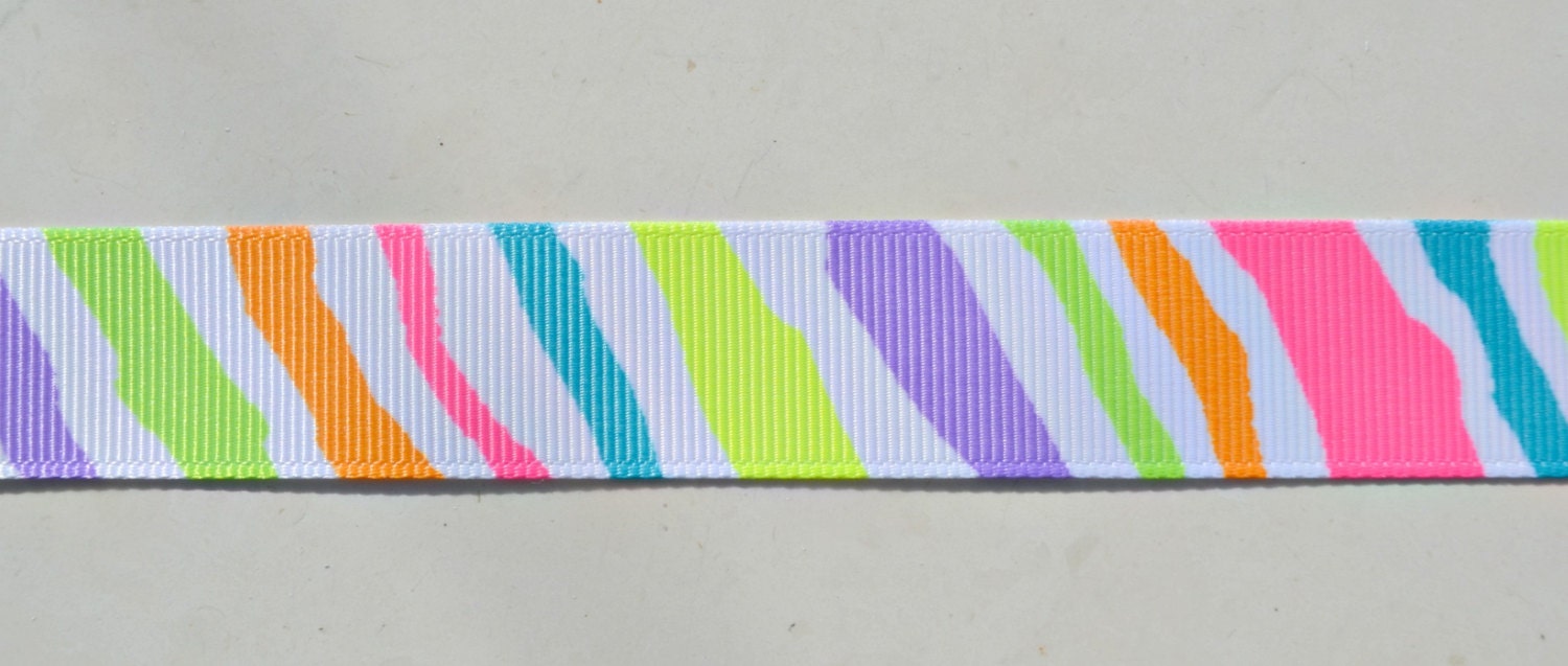 Neon Zebra/Tiger striped Print 7/8"  grosgrain ribbon