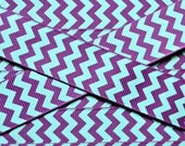 Aqua blue chevron printed on purple 7/8"  grosgrain ribbon-High Quality
