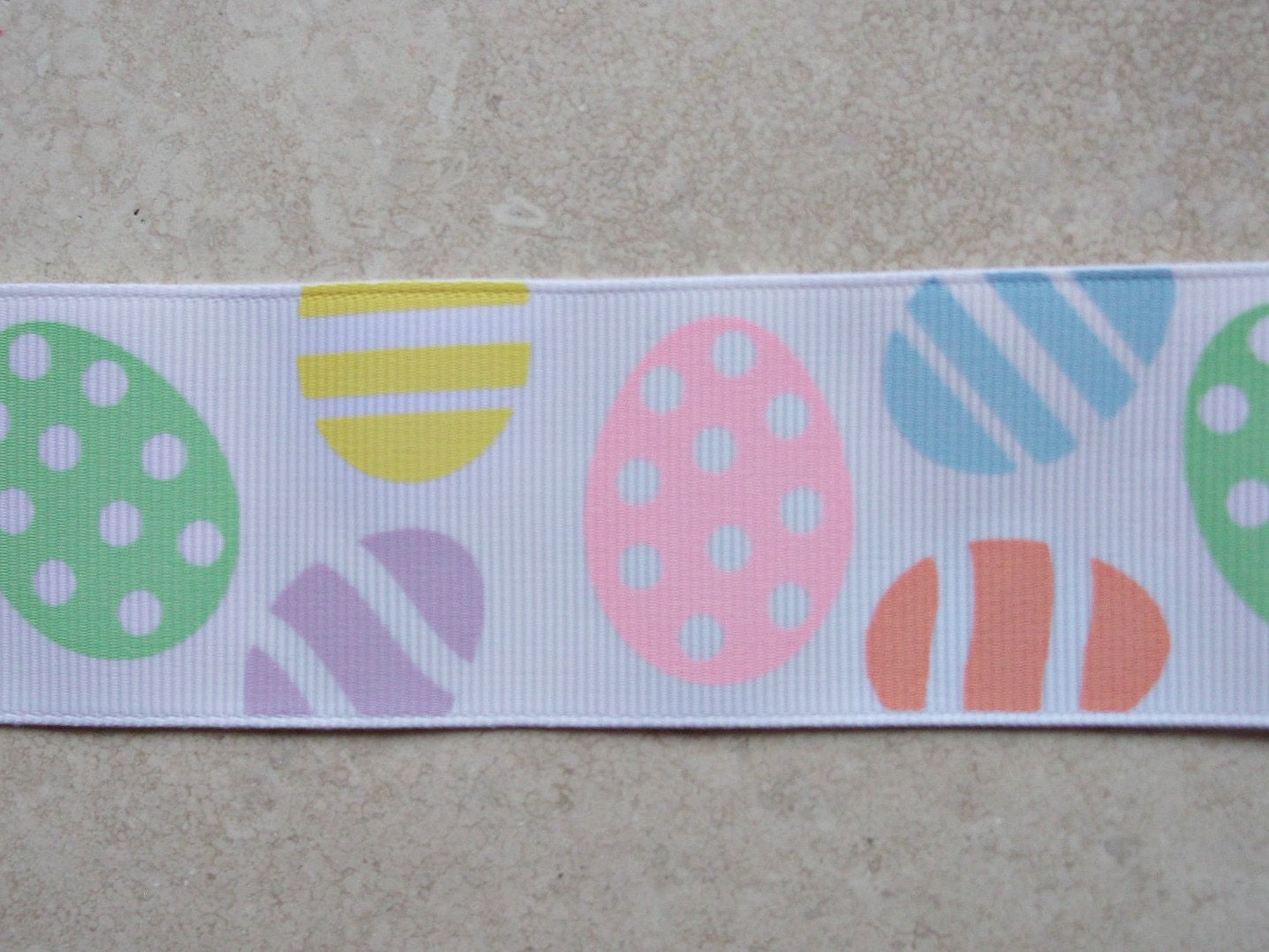 pastel Easter Eggs on white 1 1/2" grosgrain ribbon- Easter Il_570xn