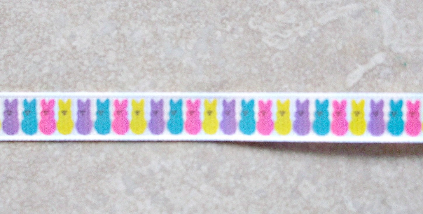 Peep Easter Bunnies on white 3/8" grosgrain ribbon Il_570xn