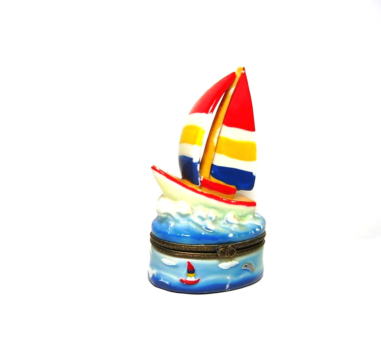 Vintage Nautical Boat Trinket Box Porcelain Sailboat