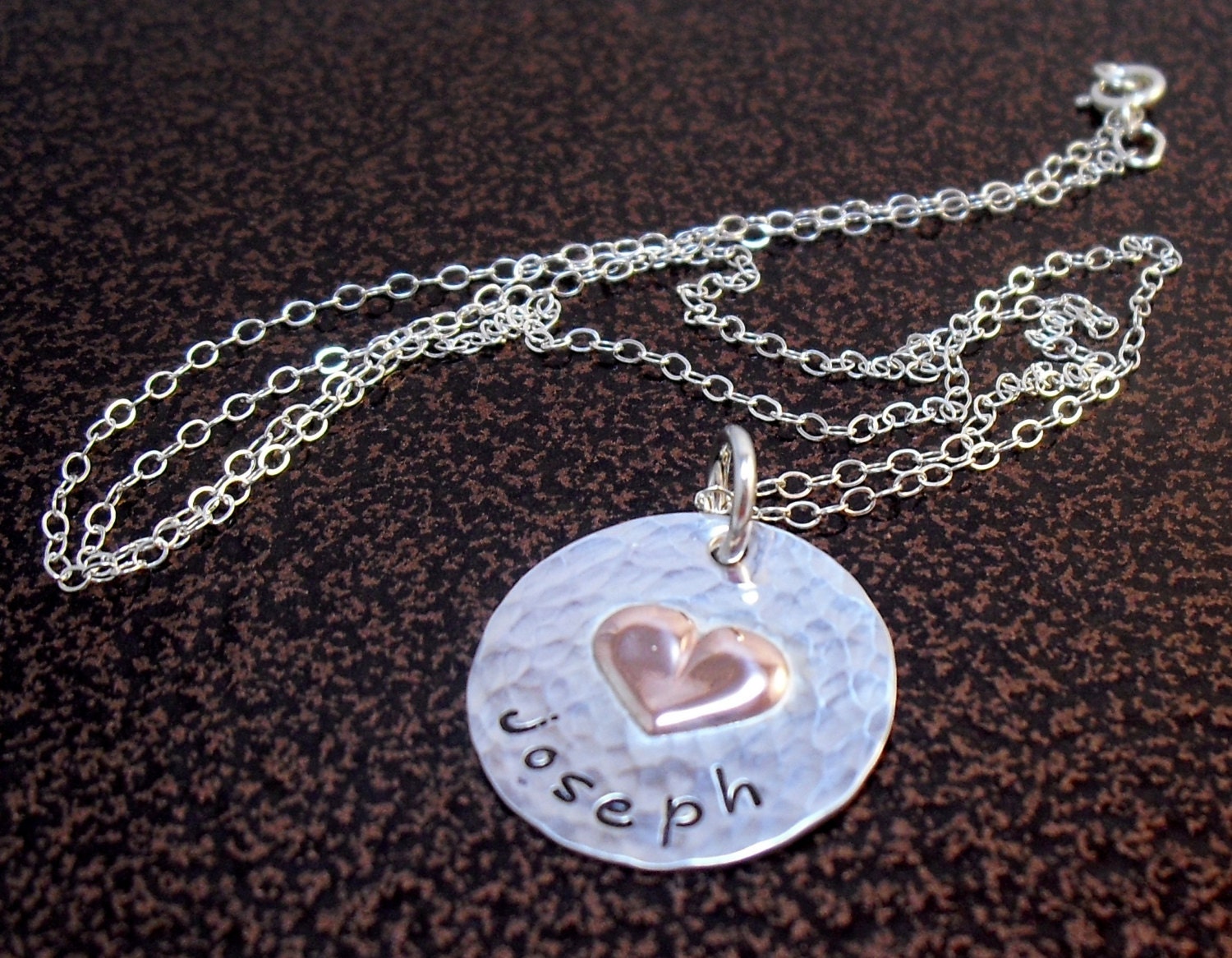 Soldered Heart necklace, Heart soldered on Sterling silver Disc, Custom necklace, Mom necklace, Valetines necklace gift