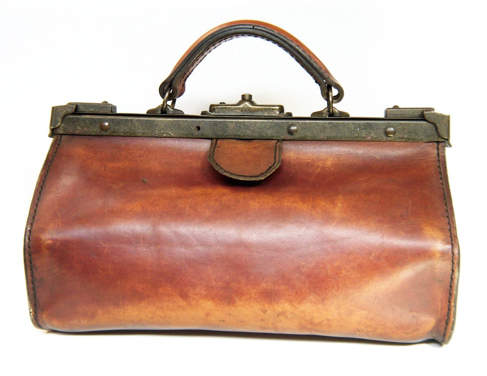Antique French Leather Doctors Bag Gladstone Bag