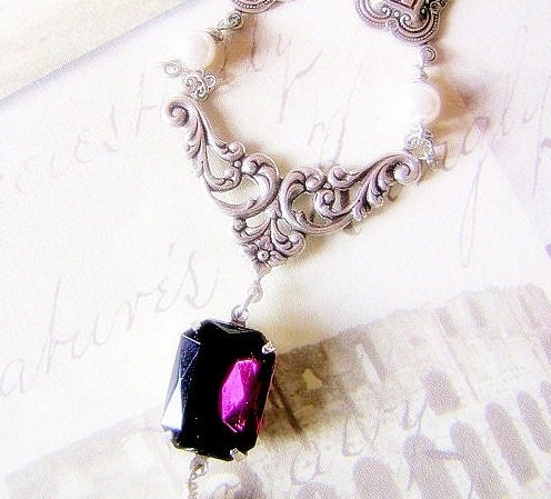 Vintage Necklace Victorian Necklace Romantic Purple Rhinestone Necklace Statement Necklace Hollywood Glam Weddings