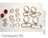 BELLA Hardware Kit in Nickel - Includes, Magnetic Snap, Egg Shaped Snap Hooks, and Grommets.