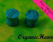 Turquoise Organic Ear Plugs 0g (8mm) Handmade Hand Carved Stone Body Jewelry Piercing Earrings 0 Gauge