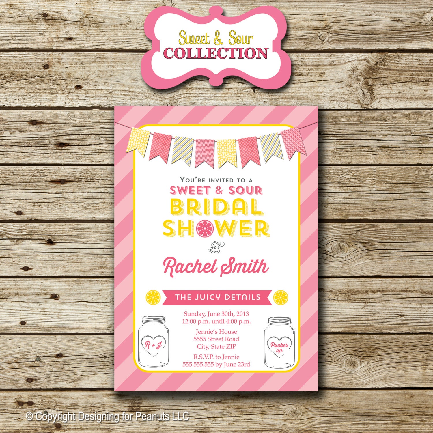Lemonade Bridal Shower invitation, pink lemonade, mason jars, lemonade stand, sweet and sour, digital, printable invite