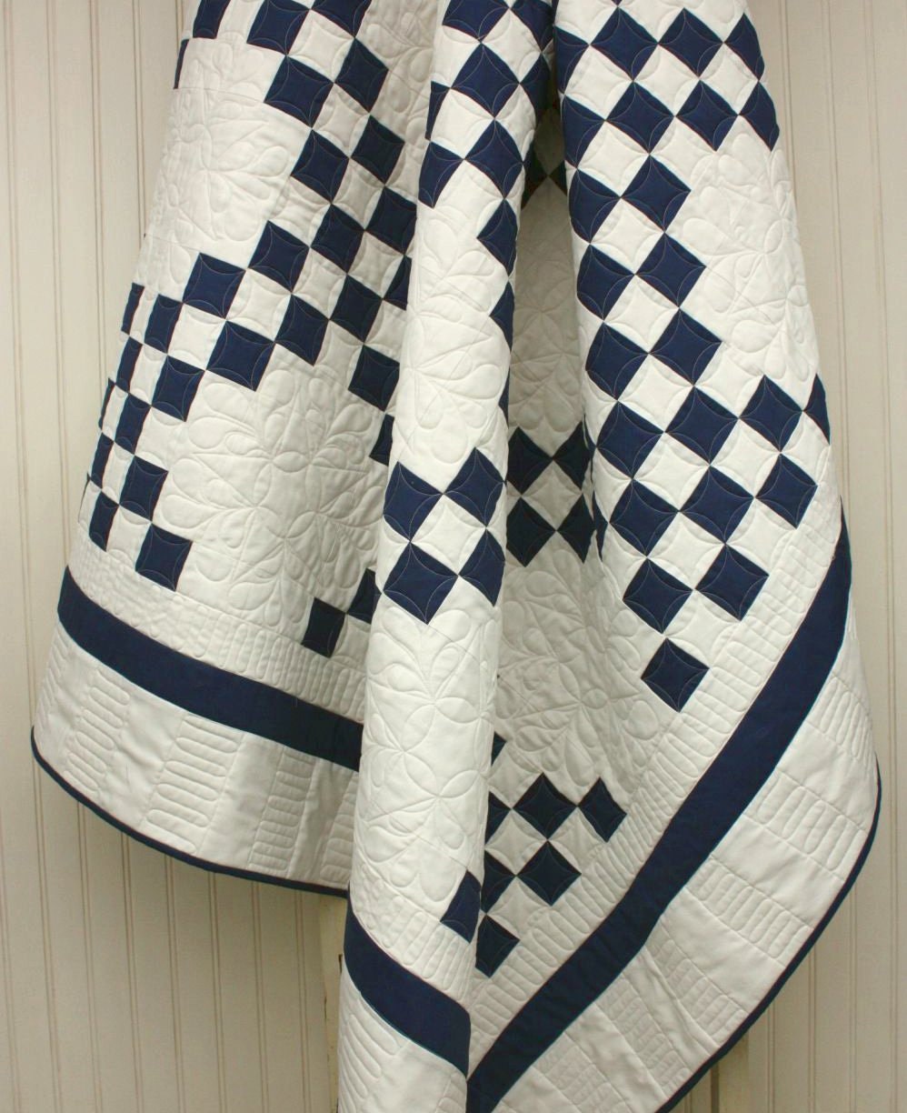 Twin Size Double Irish Chain in Blue and White - READY TO SHIP