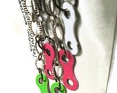 Bike Chain Dangle Earring Set - Pink White Lime