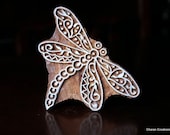 Hand Carved Indian Wood Textile Stamp Block- Dragonfly