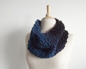 Ombré Cowl - Hand-dyed cowl in thick and thin wool yarn, Prussian blue to black