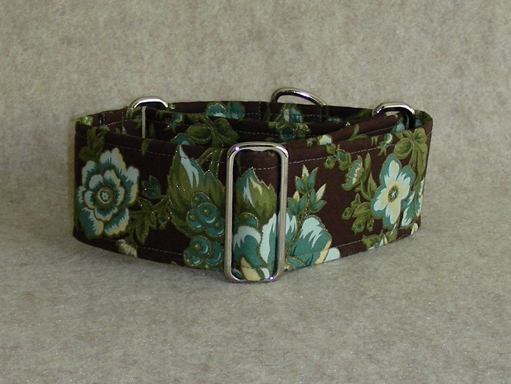 Green and Brown Floral, 2 Inch Martingale, Greyhound Collar