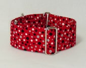 2 Inch Martingale, Greyhound Collar, Black White and Gray Polka Dots on Red