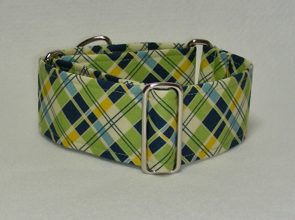 2 Inch Martingale, Greyhound Collar, Green and Blue Plaid