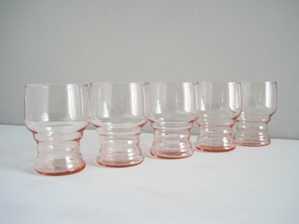 Vintage Pink Depression Glass Tumblers - Art Deco Cottage