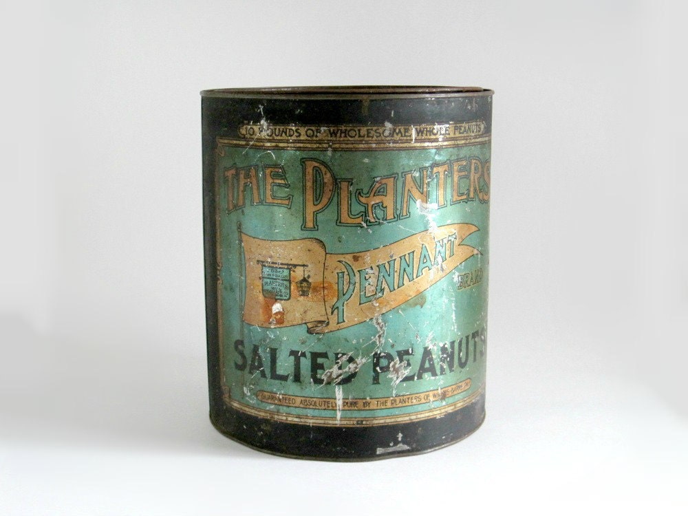 Vintage Planters Peanut Store Tin - Pennant Brand - Rustic Decor