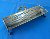 Vintage SILVERPLATE SUGAR TRAY Geometric Designs Scroll Feet Handle