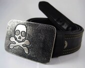 Crossbones Belt Buckle - Etched Stainless Steel - Handmade