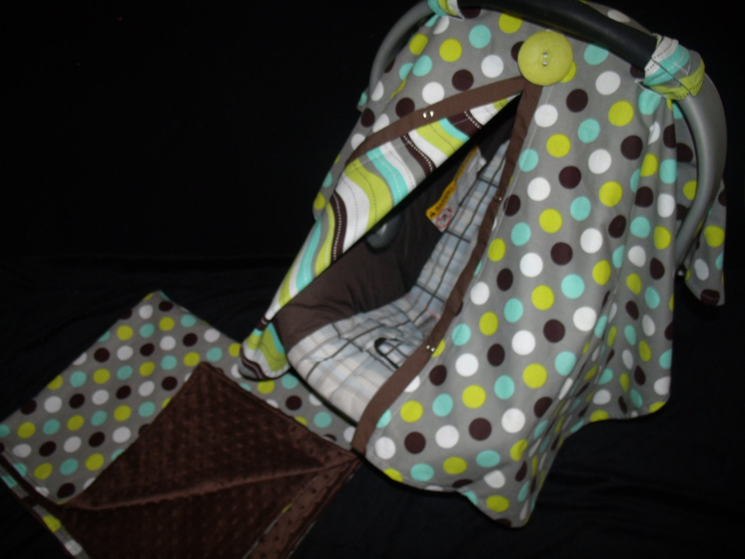 Carseat Canopy and Matching Carseat Blanket..Soft Minky fabric for your babies delicate skin REVERSABLE Cover