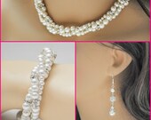 Pearl and Rhinestone Bridal Jewelry Set, Statement Twisted Necklace for brides and bridesmaids, Wedding Jewelry