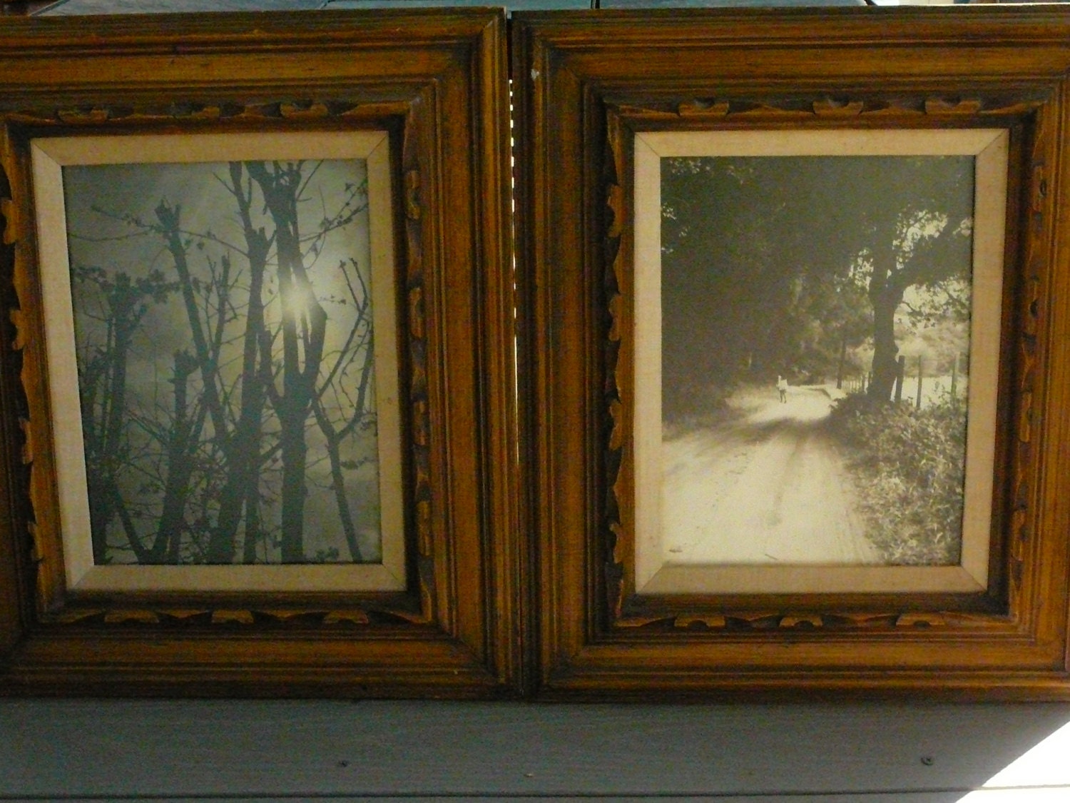 Vintage Wooden Frames/SALE/Black and Whtie Photography/Set of 2/Made in Mexico/1970