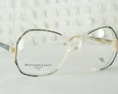 80s Glasses 1980's Oversize Eyeglasses Clear Blue Marble Horn Rim Gold Metal NOS 55/16 Northern Lights Otego Optical Frame