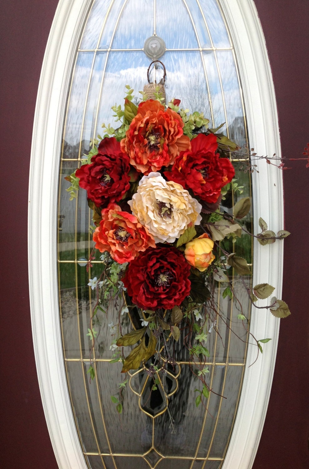 Spring Wreath Summer Wreath Teardrop Door Twig Swag Vertical Decor