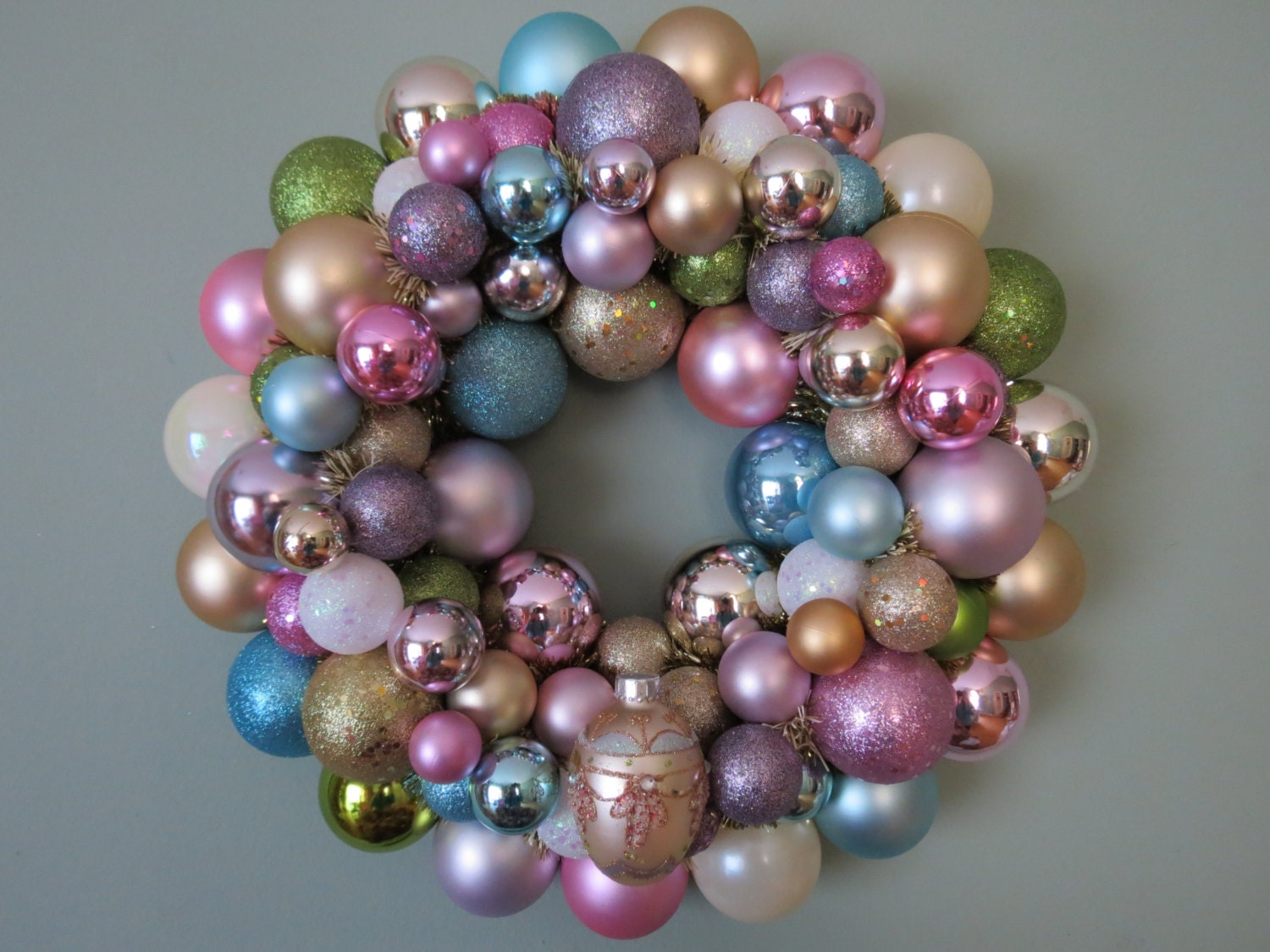 EASTER EGG Ornament Wreath--Multi-colored PASTEL-yellow egg2