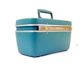 Blue Train Case Travel Case Makeup Case Vintage Luggage Vintage Suitcase