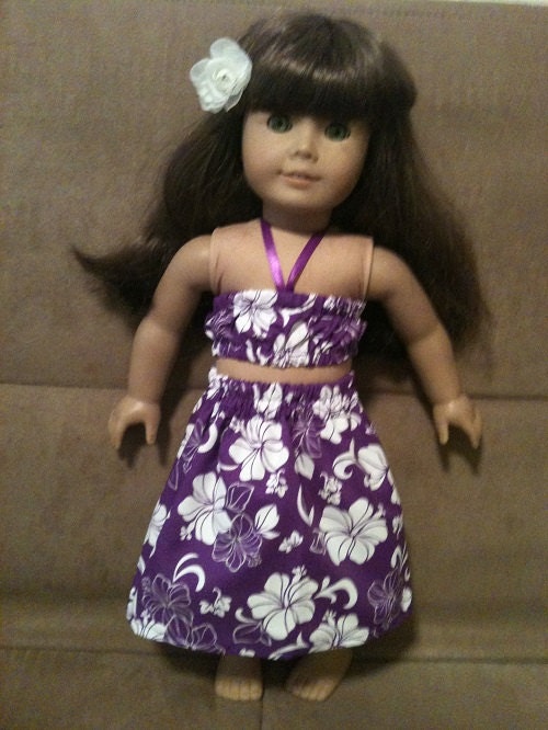 18 inch doll (modeled by American Girl) Hawaiian Hula outfit with hair flower