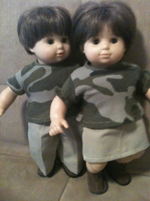 15 inch doll twin (modeled by Bitty Baby) Camouflage Military Twin set