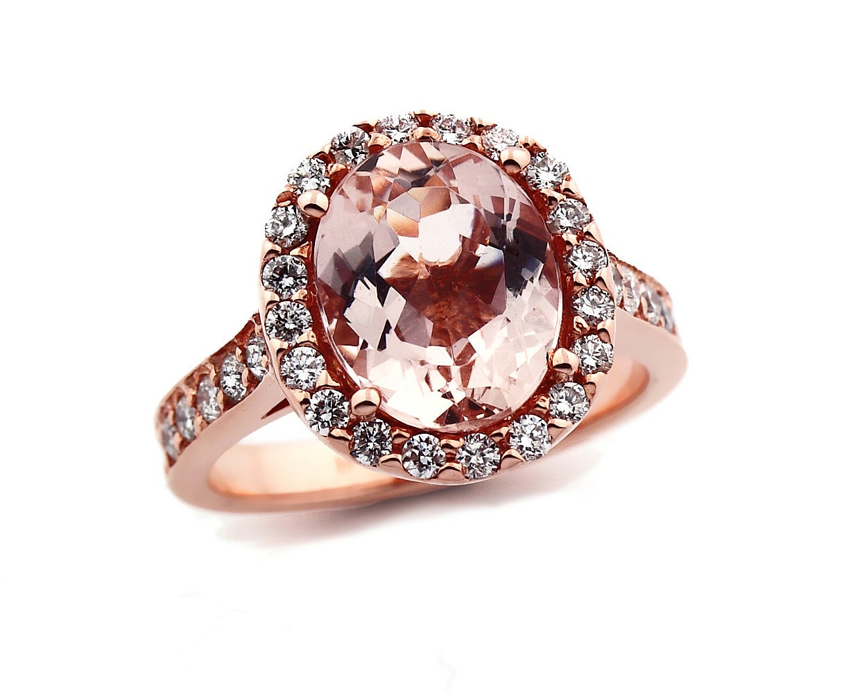 Natural Facet Cut Morganite  Solid 14K Rose Gold Diamond engagement Ring Gem785
