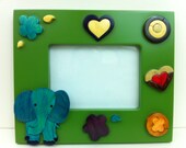 Handmade Wooden Photo Frame Elephant Modern Art Decor Green Color